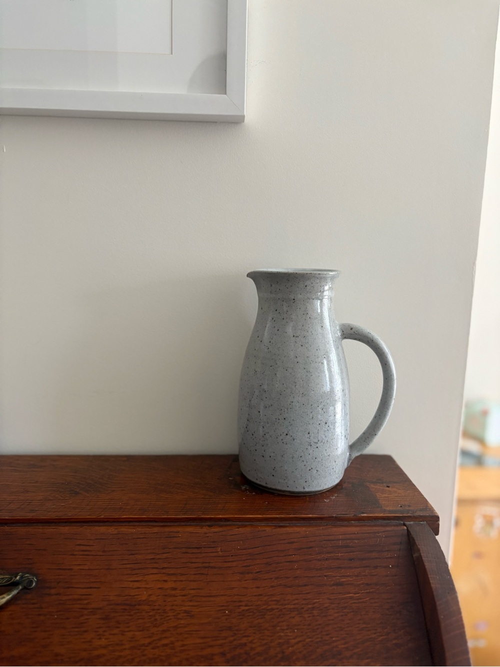 Handcrafted Speckled Gray Ceramic Pitcher - Decorative Home Art - Signed